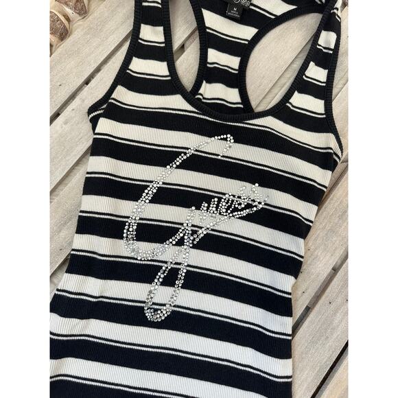 Vintage Y2K Guess Embellished Rhinestone Stripe Tank Top Shirt - Picture 6 of 7
